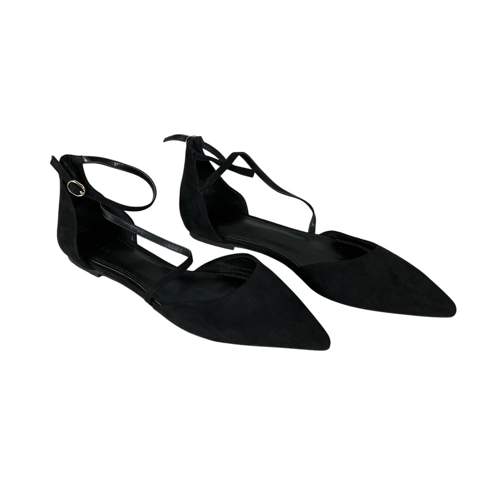 ASOS DESIGN Black Pointed Toe Ankle Strap d'Orsay Ballet Flats Size 9